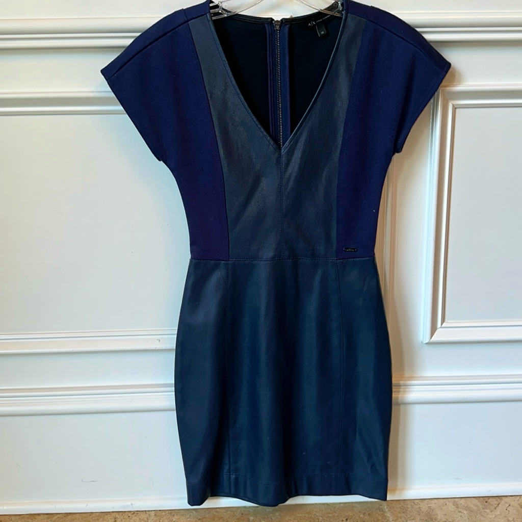 Armani Exchange Leather Panel Mini Dress Xs Navy Blue